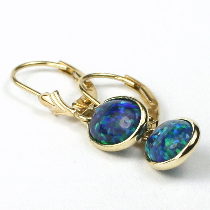 14K Leverback Earrings Created Blue Green Opal E001 Image 3