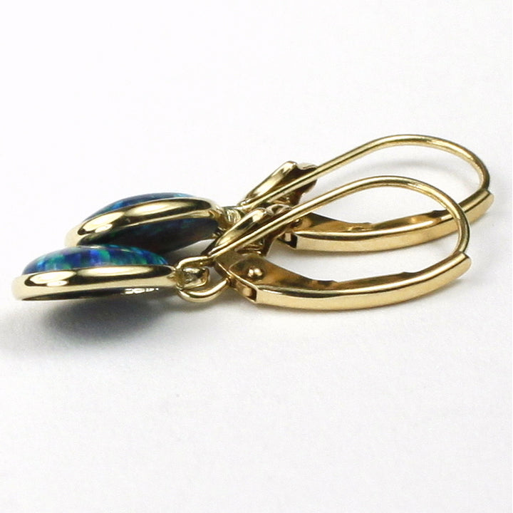 14K Leverback Earrings Created Blue Green Opal E001 Image 4