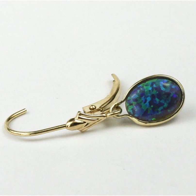 14K Leverback Earrings Created Blue Green Opal E001 Image 4