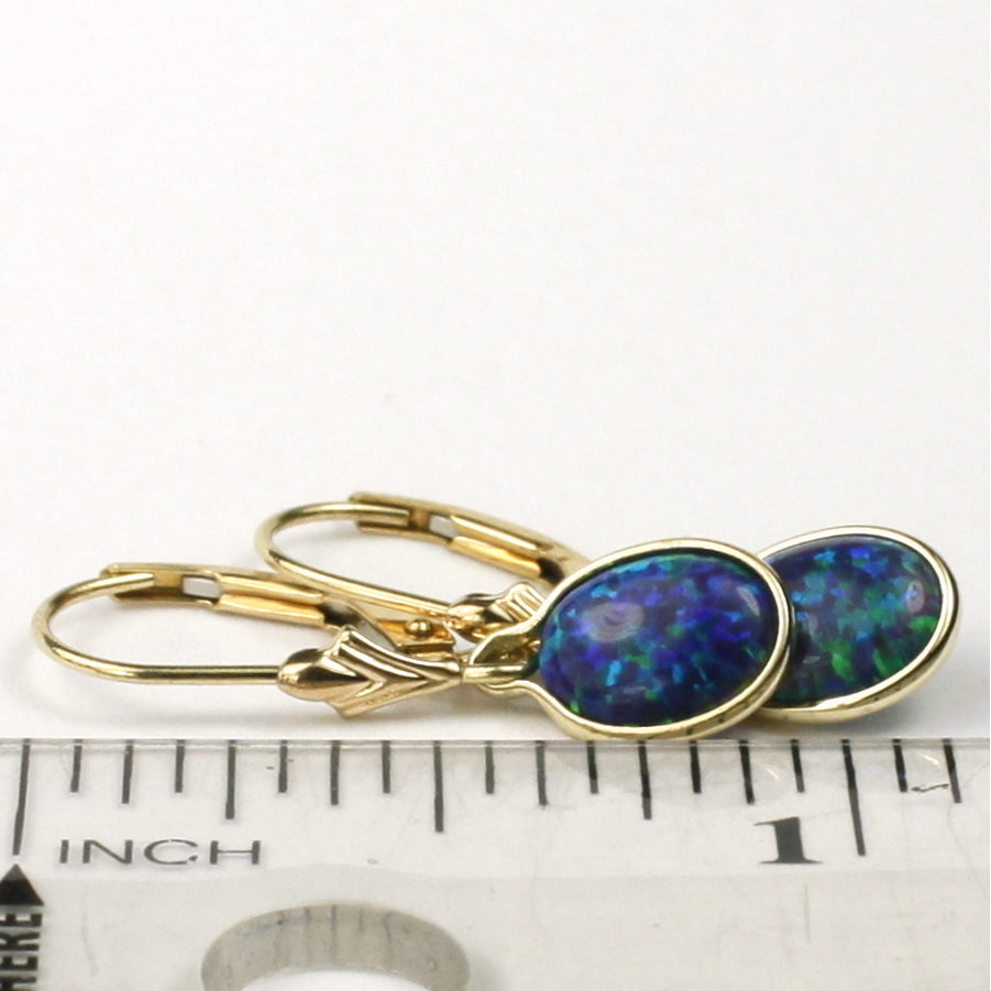 14K Leverback Earrings Created Blue Green Opal E001 Image 6