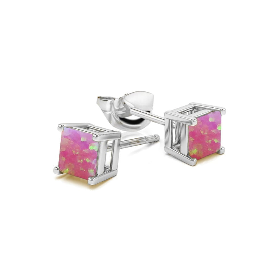 2.00 CTTW Pink Fire Opal Square Studs Sterling Silver Princess Cut 925 Image 1