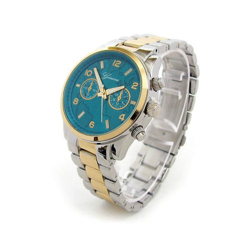 2Tone Geneva Globe Dial Boyfriend Style Womens Watch Image 1