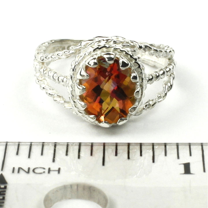 SR070 9x7mm Twilight Fire Topaz 925 Sterling Silver Ring Image 4