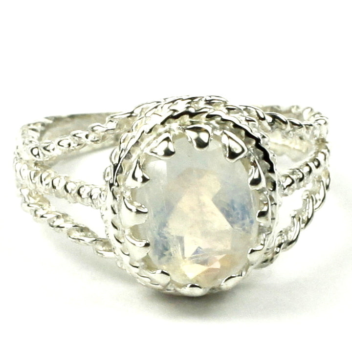 SR070 9x7mm Rainbow MoonStone 925 Sterling Silver Ring Image 1