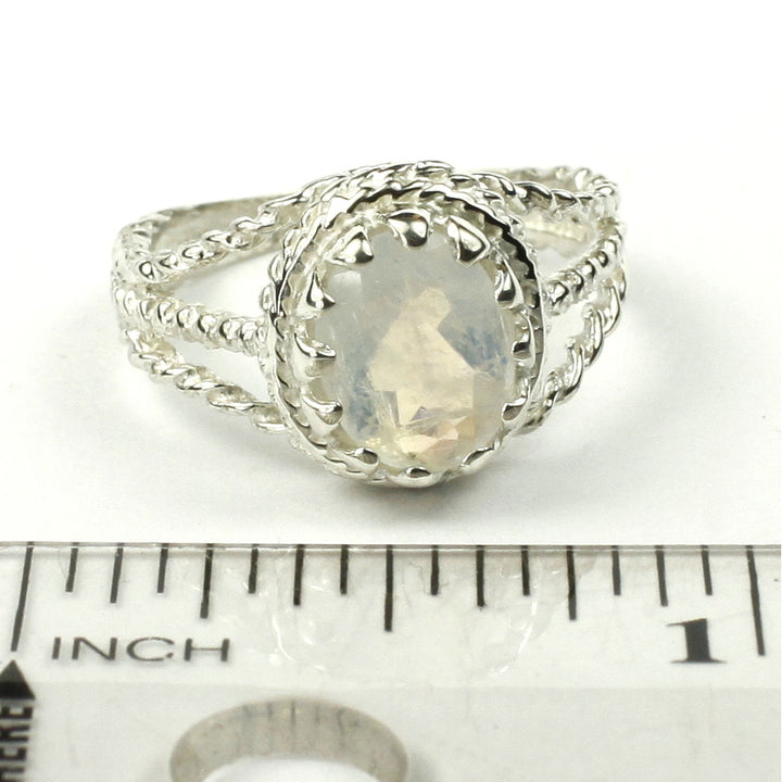 SR070 9x7mm Rainbow MoonStone 925 Sterling Silver Ring Image 4