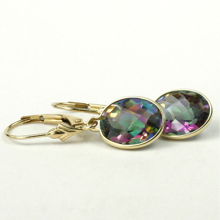 14K Leverback Earrings Mystic Fire Topaz E101 Image 2