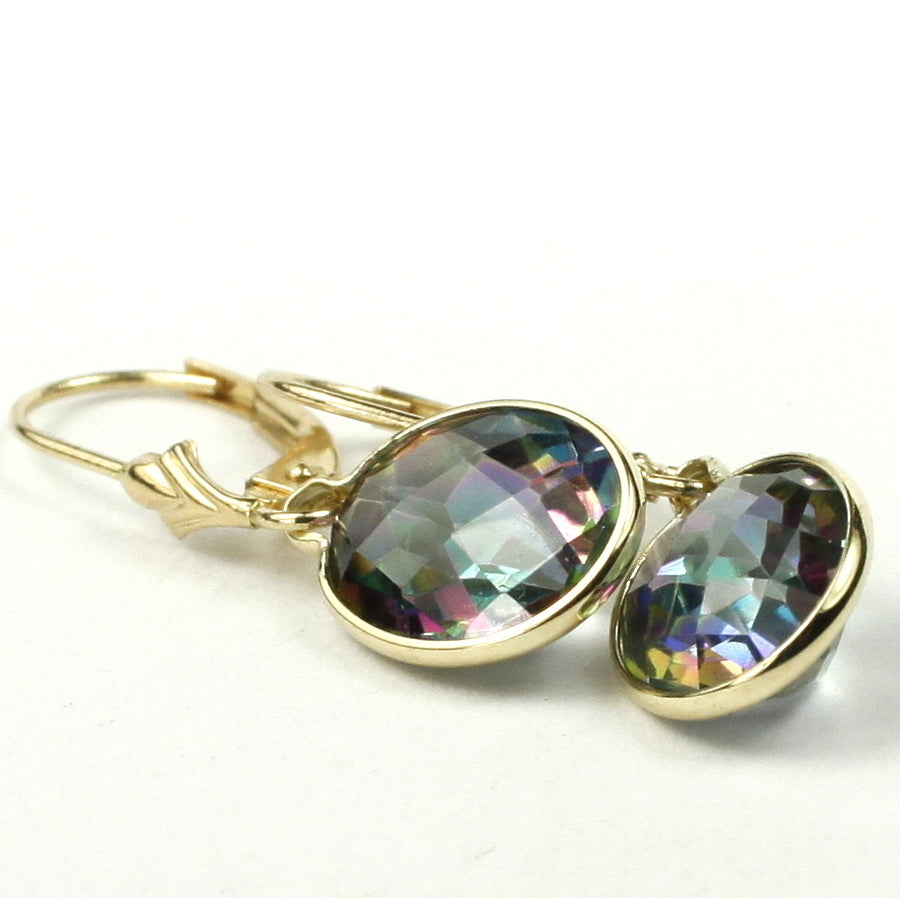 14K Leverback Earrings Mystic Fire Topaz E101 Image 3