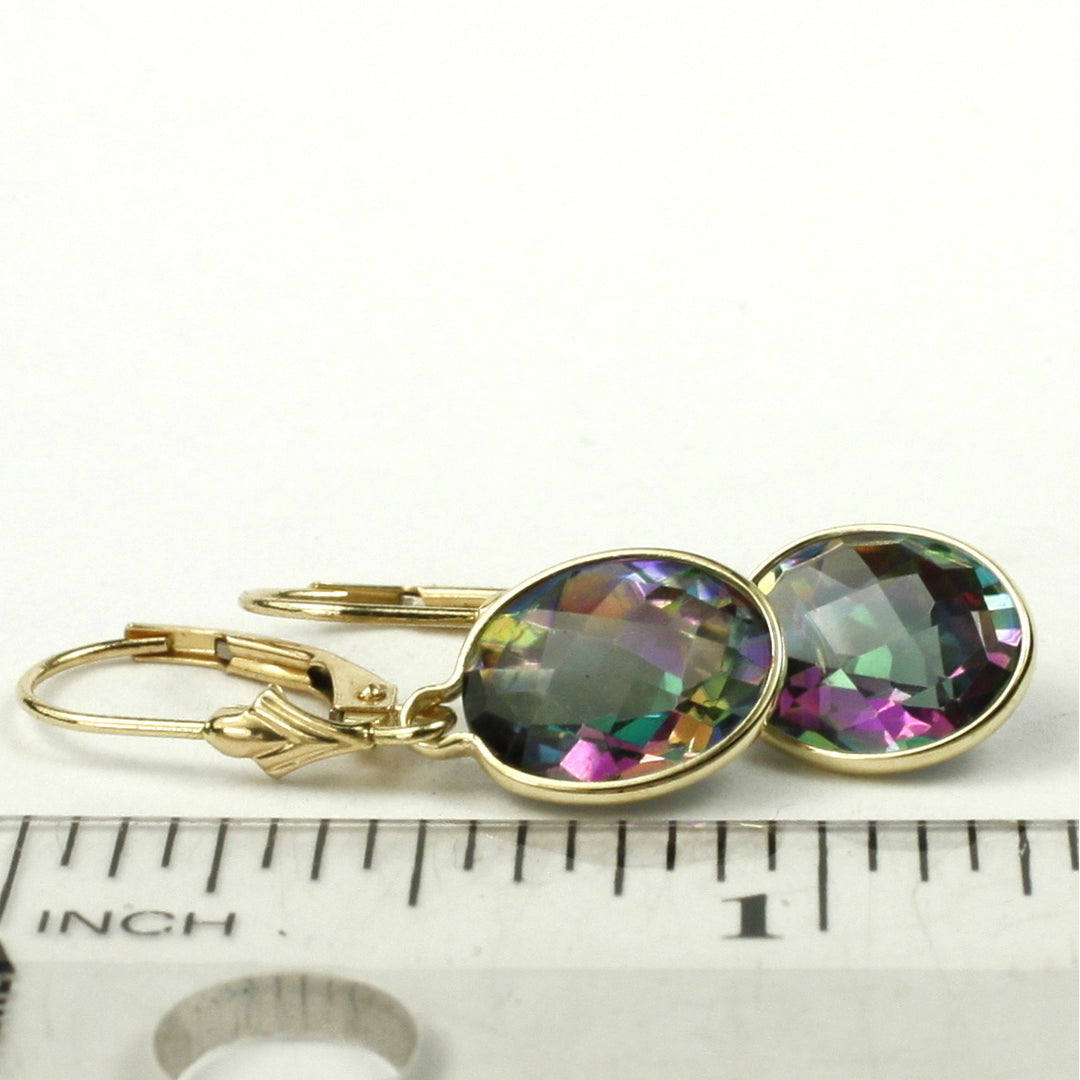 14K Leverback Earrings Mystic Fire Topaz E101 Image 6