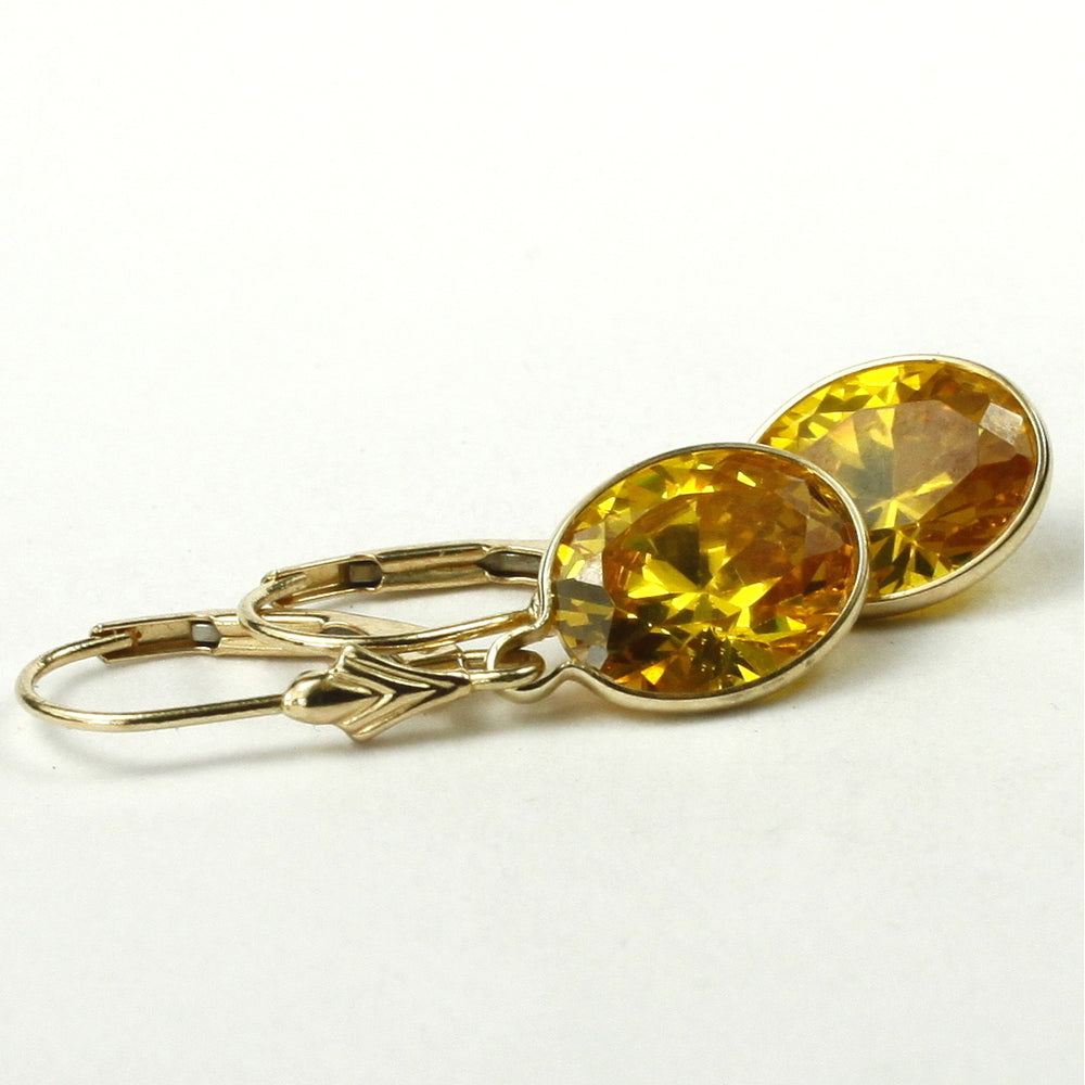 14K Leverback Earrings Golden Yellow CZ E101 Image 2