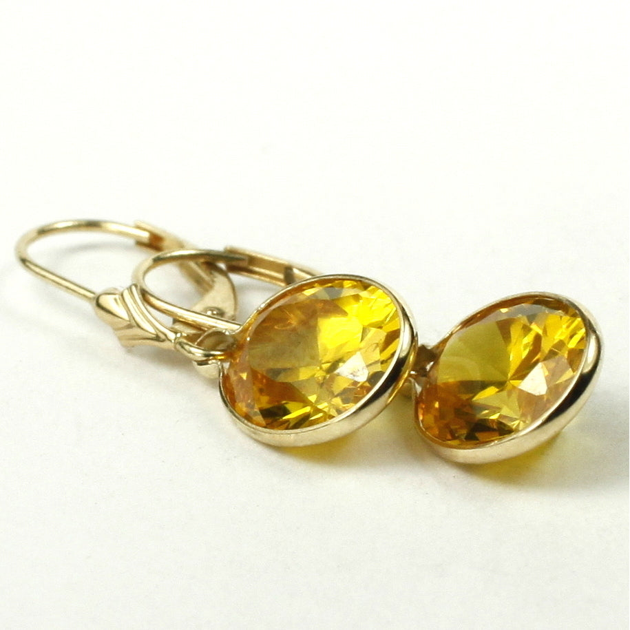 14K Leverback Earrings Golden Yellow CZ E101 Image 3