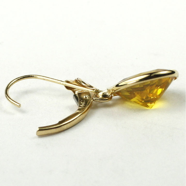 14K Leverback Earrings Golden Yellow CZ E101 Image 4