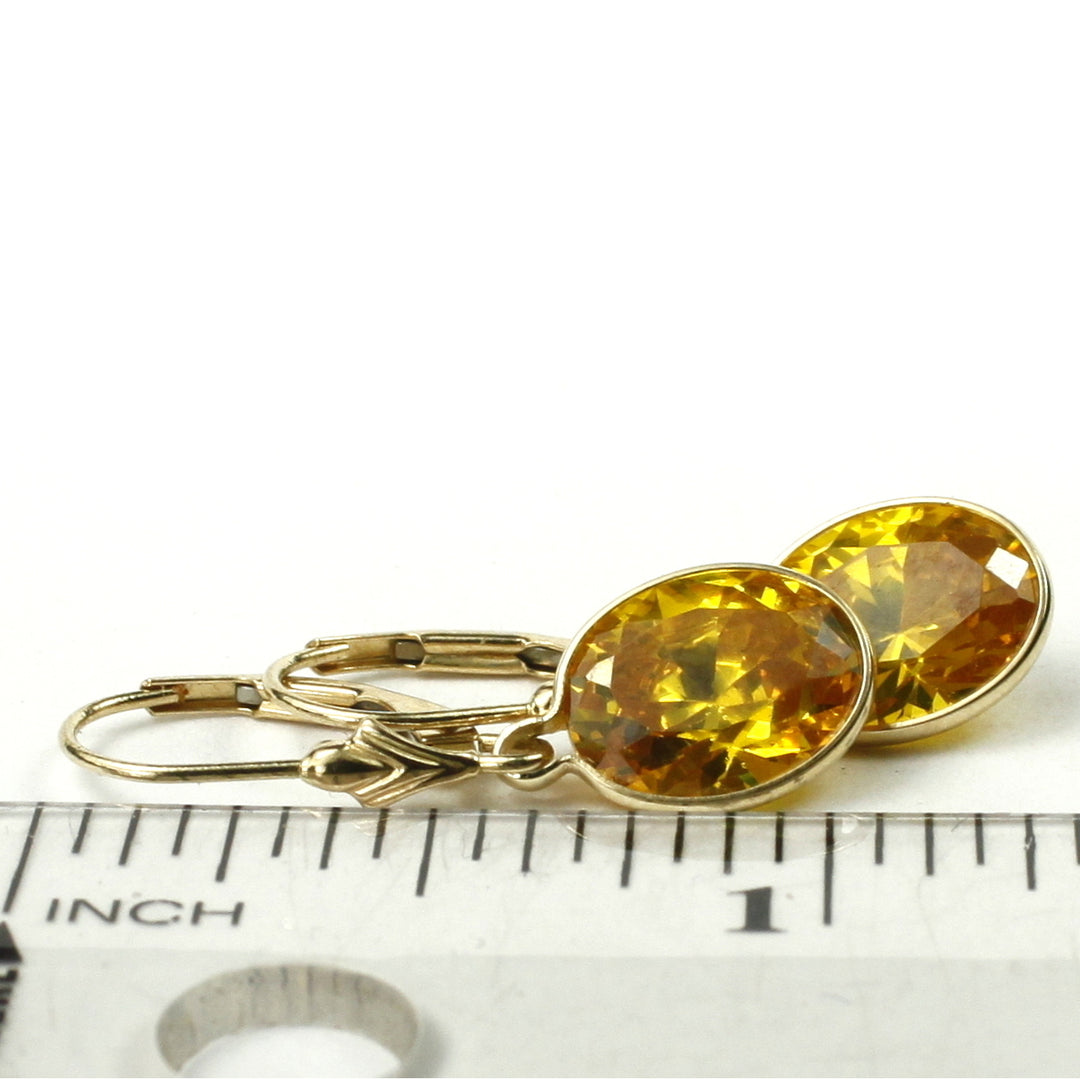 14K Leverback Earrings Golden Yellow CZ E101 Image 6