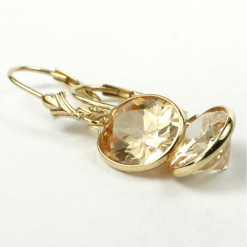 14K Leverback Earrings Champagne Cubic Zirconia E101 Image 3