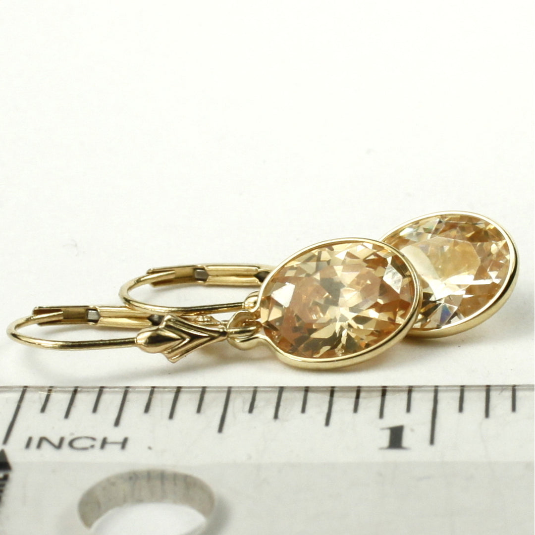 14K Leverback Earrings Champagne Cubic Zirconia E101 Image 6