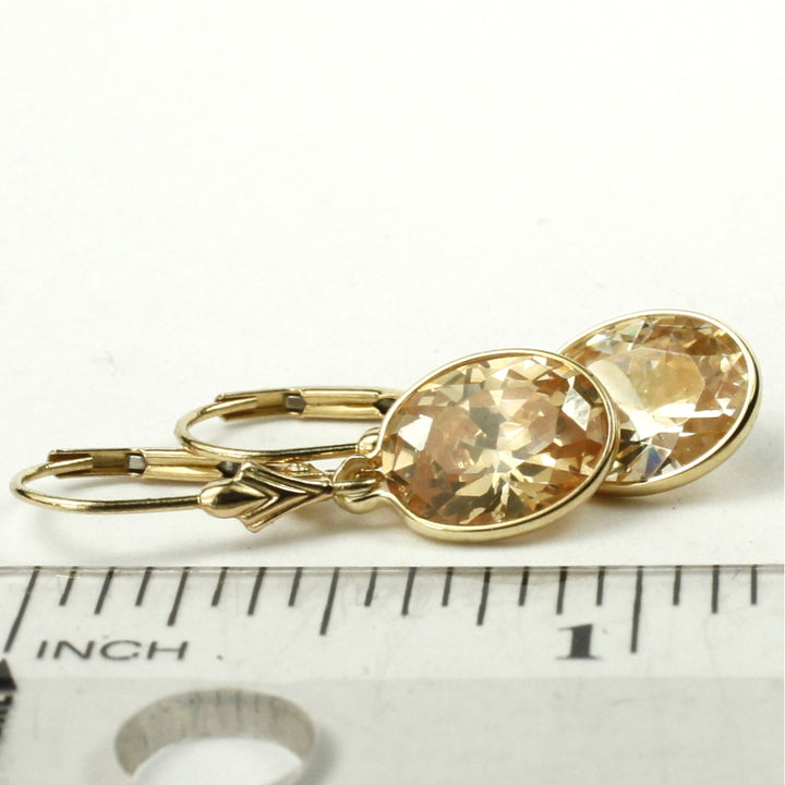 14K Leverback Earrings Champagne Cubic Zirconia E101 Image 7