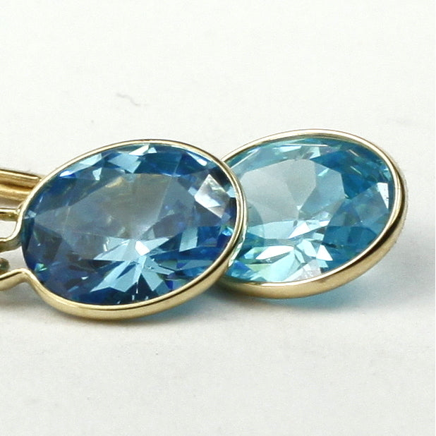 14K Leverback Earrings Swiss Blue Cubic Zirconia E101 Image 1