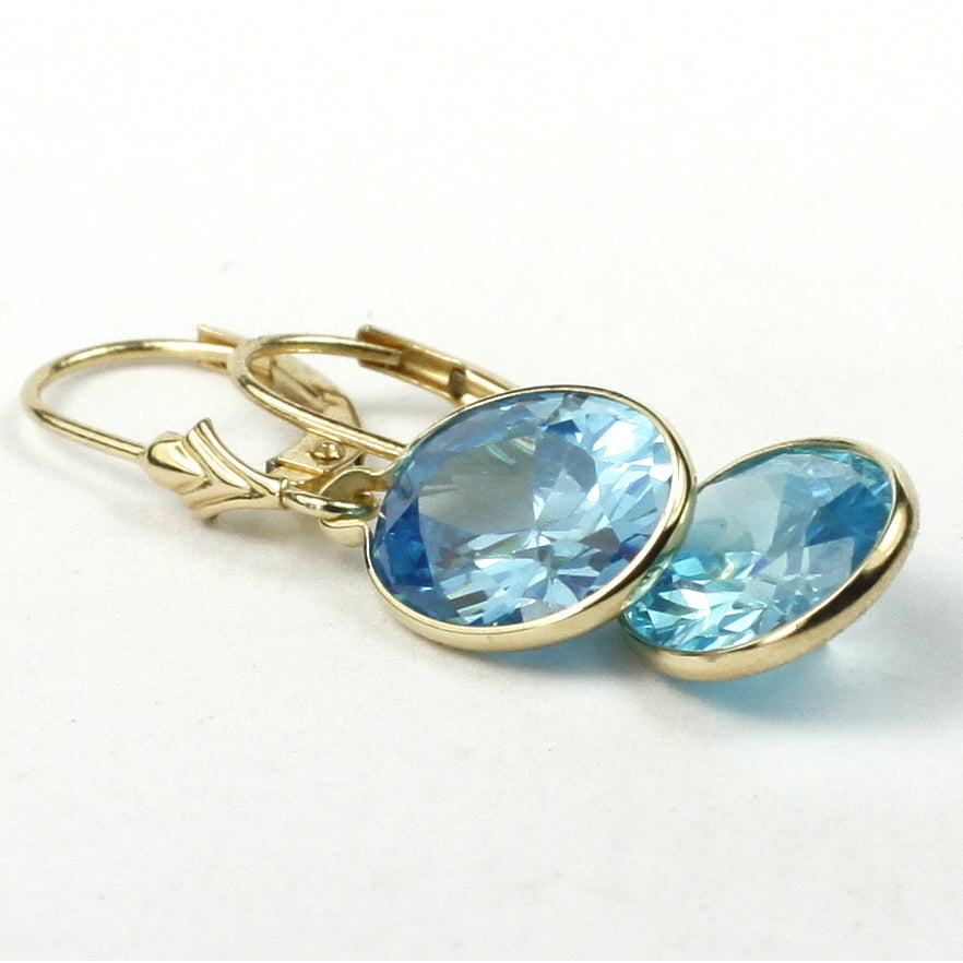 14K Leverback Earrings Swiss Blue Cubic Zirconia E101 Image 3