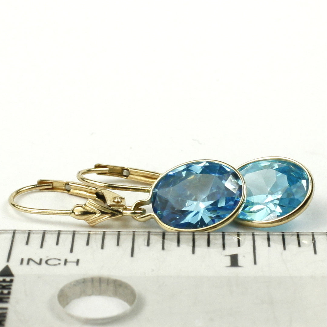 14K Leverback Earrings Swiss Blue Cubic Zirconia E101 Image 6