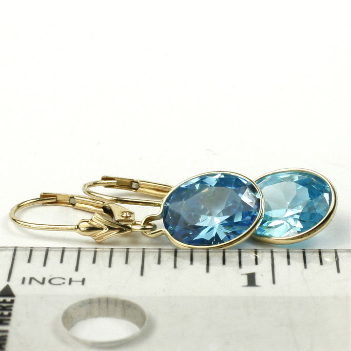 14K Leverback Earrings Swiss Blue Cubic Zirconia E101 Image 6