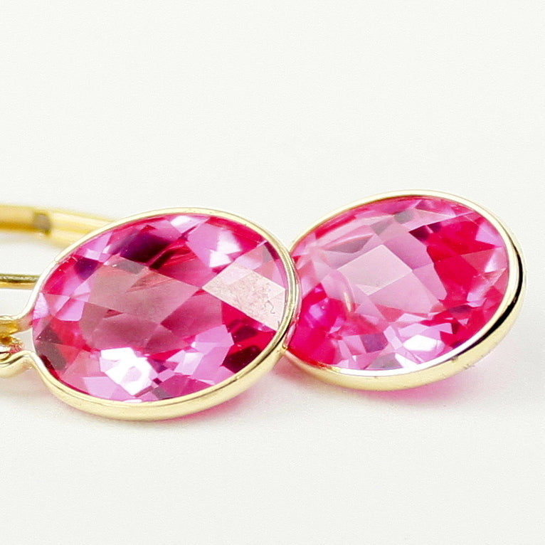 14K Leverback Earrings Created Pink Sapphire E101 Image 1