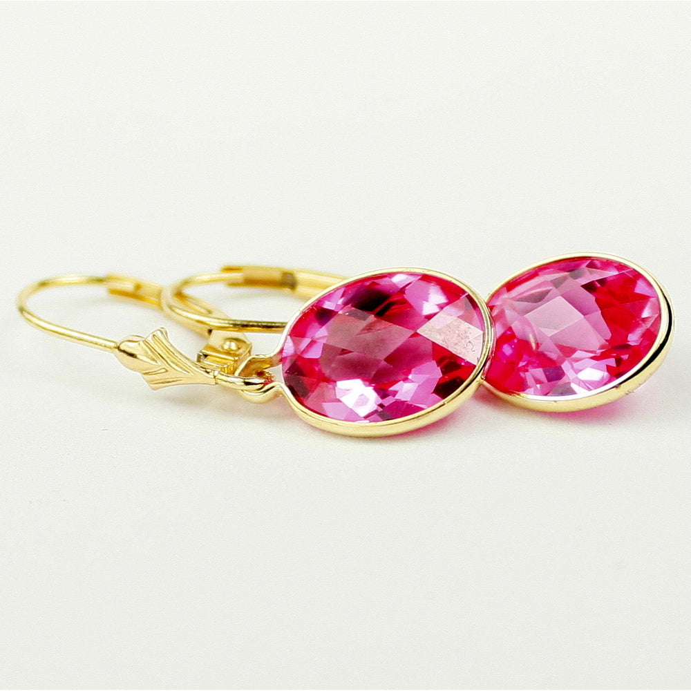 14K Leverback Earrings Created Pink Sapphire E101 Image 2