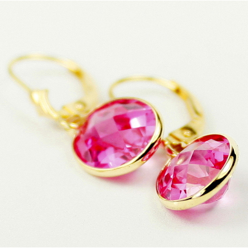 14K Leverback Earrings Created Pink Sapphire E101 Image 3