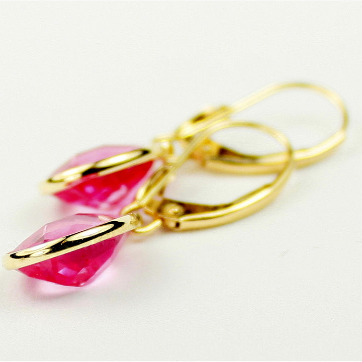 14K Leverback Earrings Created Pink Sapphire E101 Image 4