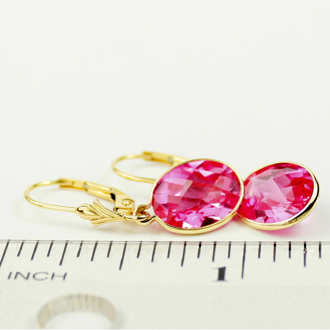 14K Leverback Earrings Created Pink Sapphire E101 Image 6