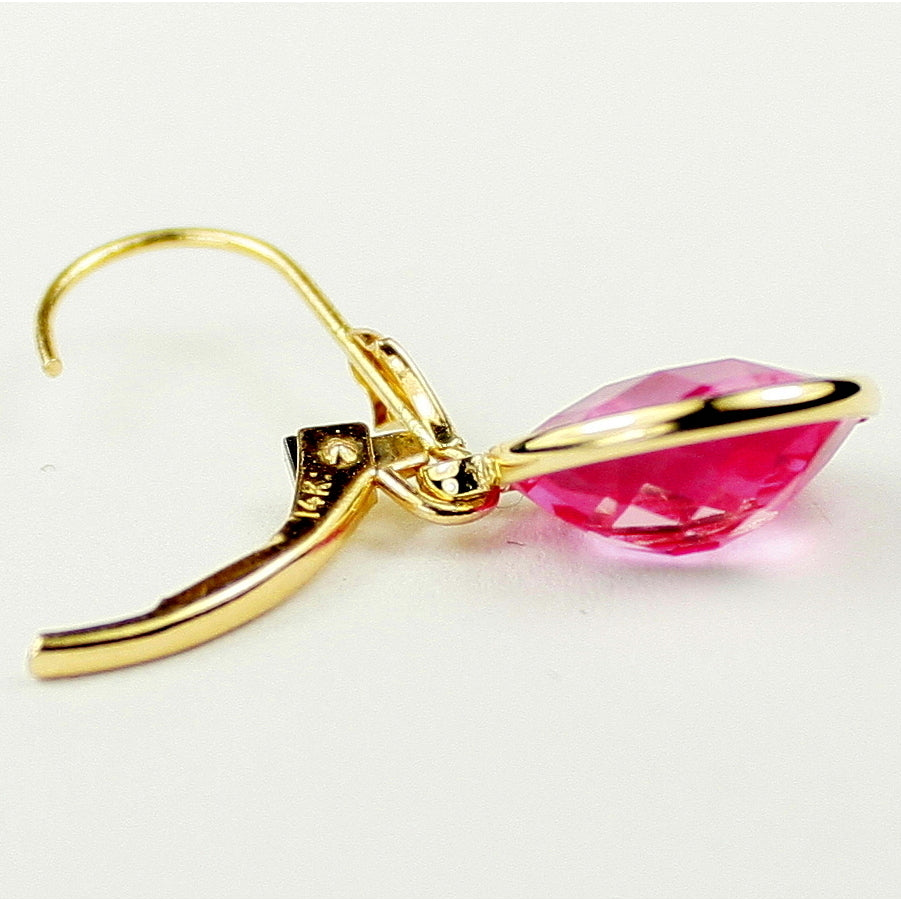 14K Leverback Earrings Created Pink Sapphire E101 Image 4