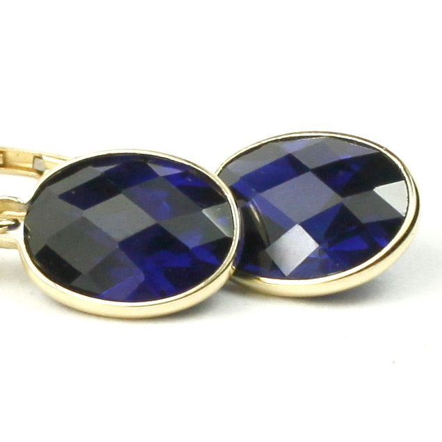 14K Leverback Earrings Created Blue Sapphire E101 Image 1