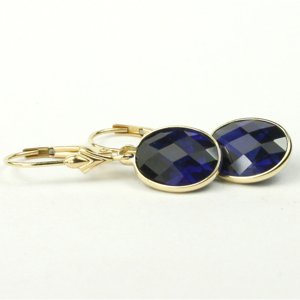 14K Leverback Earrings Created Blue Sapphire E101 Image 2