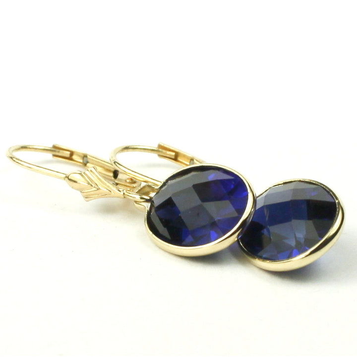 14K Leverback Earrings Created Blue Sapphire E101 Image 3