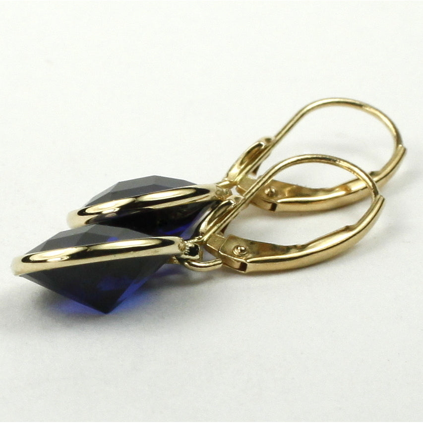 14K Leverback Earrings Created Blue Sapphire E101 Image 4