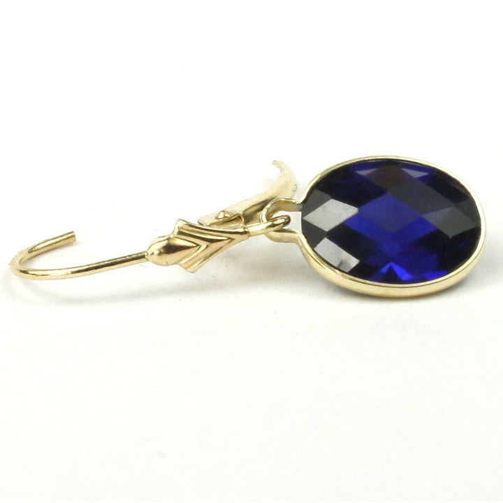 14K Leverback Earrings Created Blue Sapphire E101 Image 4