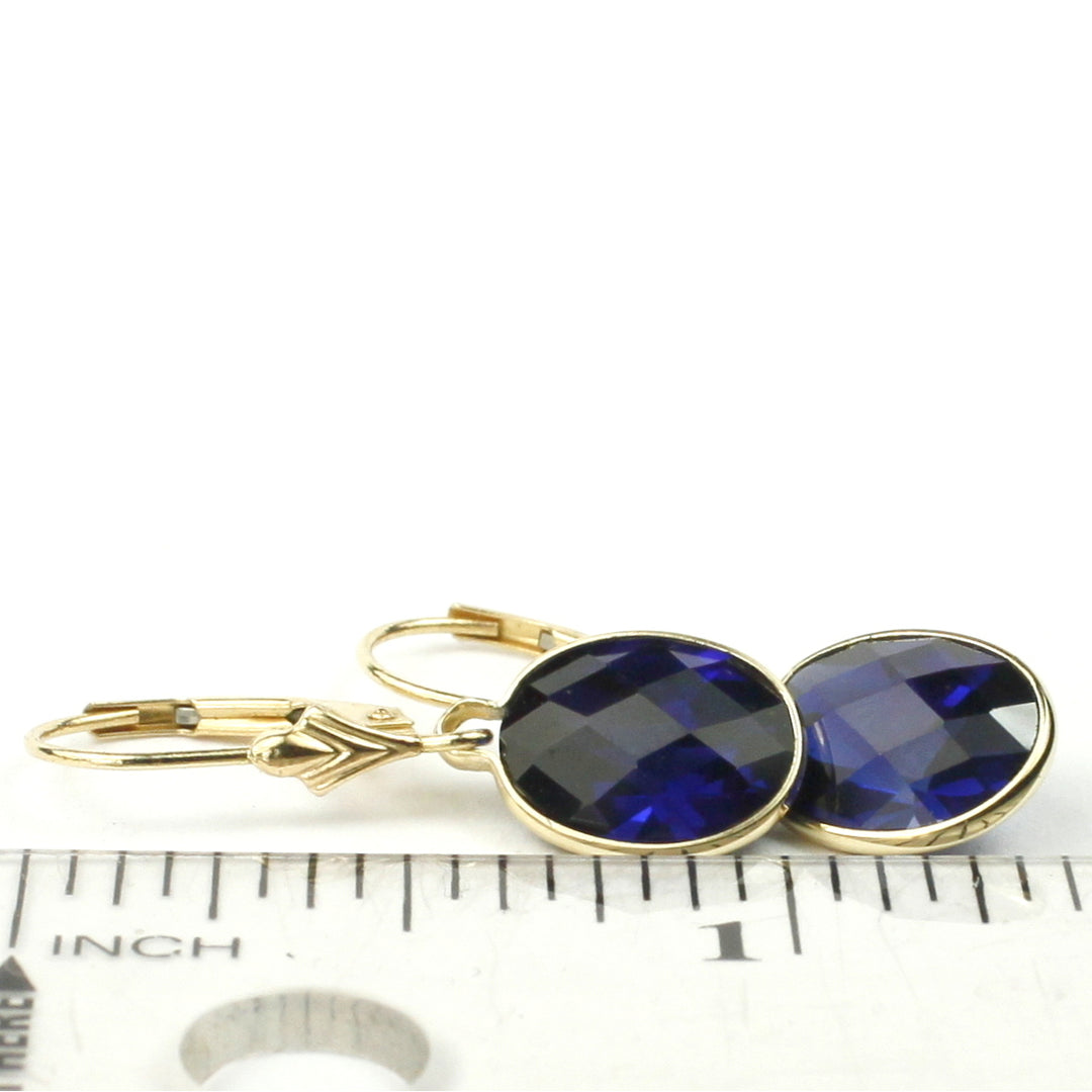 14K Leverback Earrings Created Blue Sapphire E101 Image 6