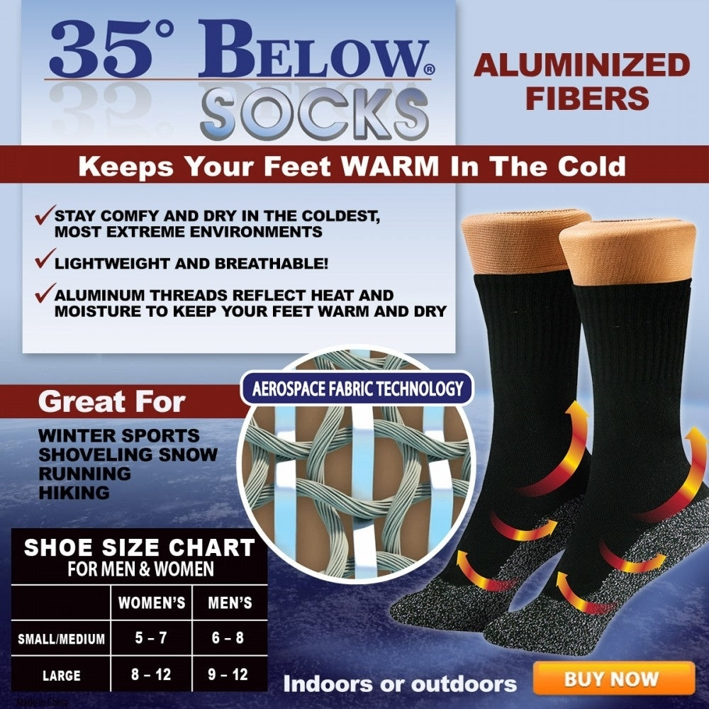 As Seen on tv 35 Below Outdoor Socks -3 pair Black Large Image 1