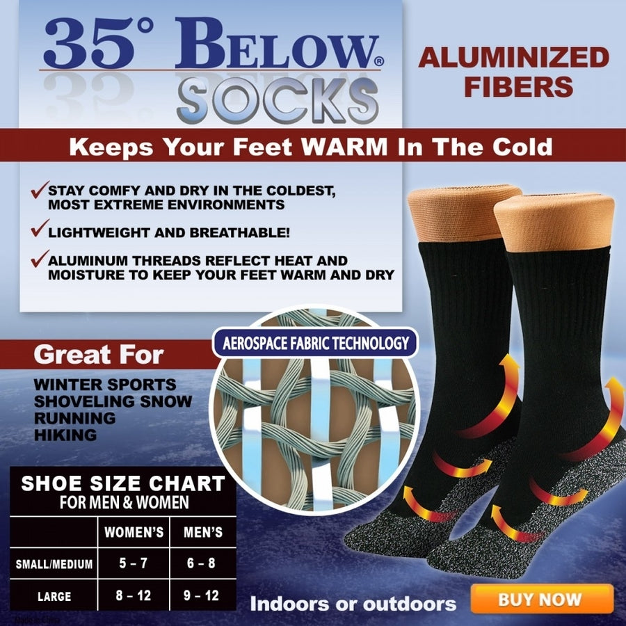 As Seen on tv 35 Below Outdoor Socks -3 pair Black Large Image 1