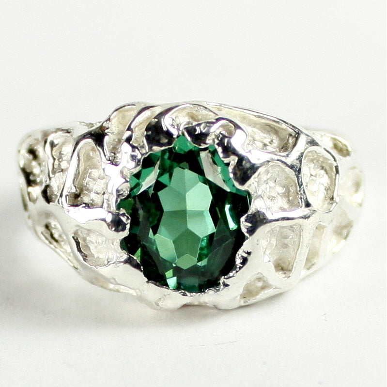 Sterling Silver Mens Ring Created Emerald SR168 Image 1