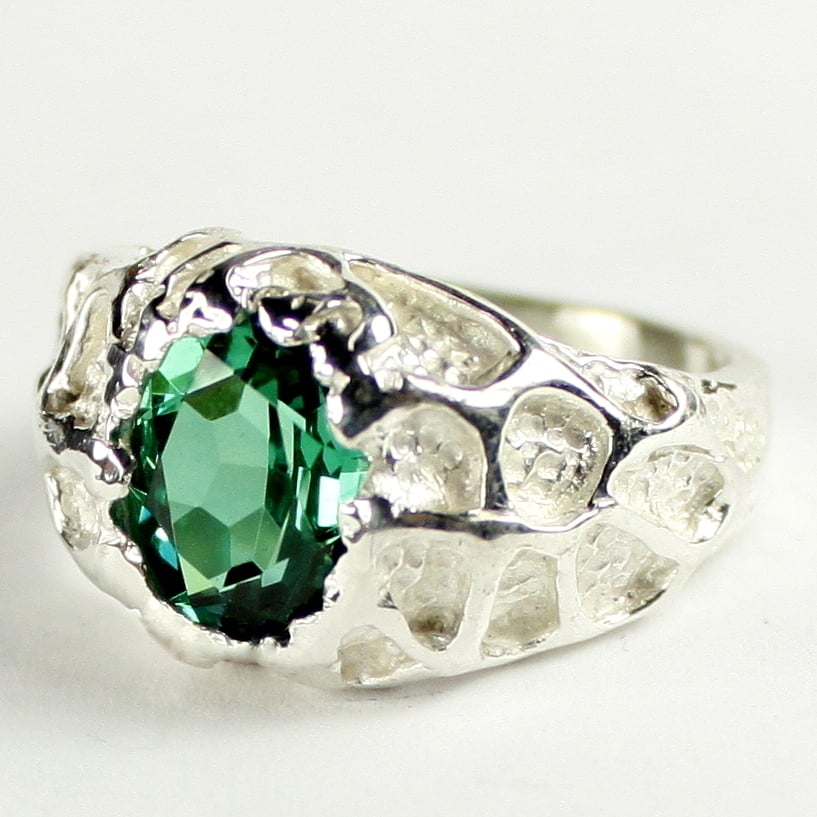 Sterling Silver Mens Ring Created Emerald SR168 Image 2