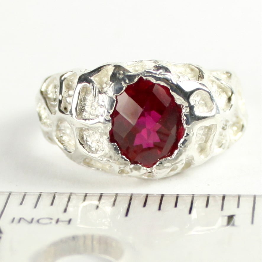 Sterling Silver Mens Ring Created Ruby SR168 Image 4