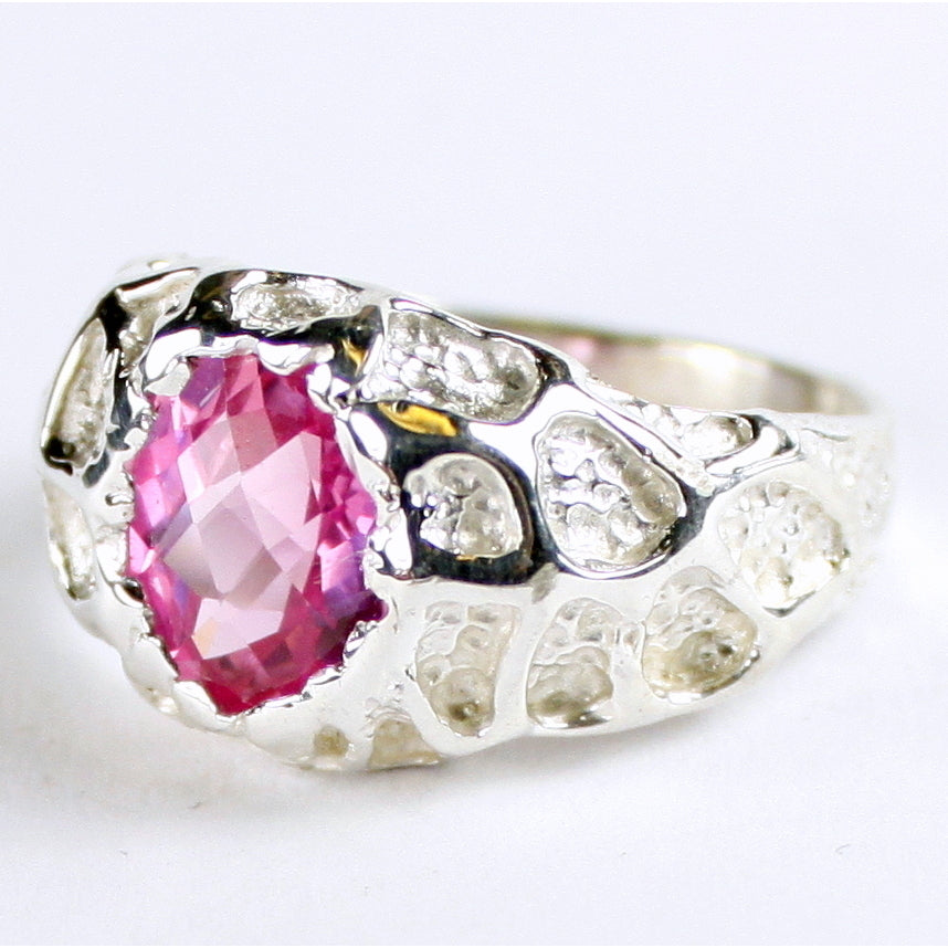 Sterling Silver Mens Ring Created Pink Sapphire SR168 Image 2
