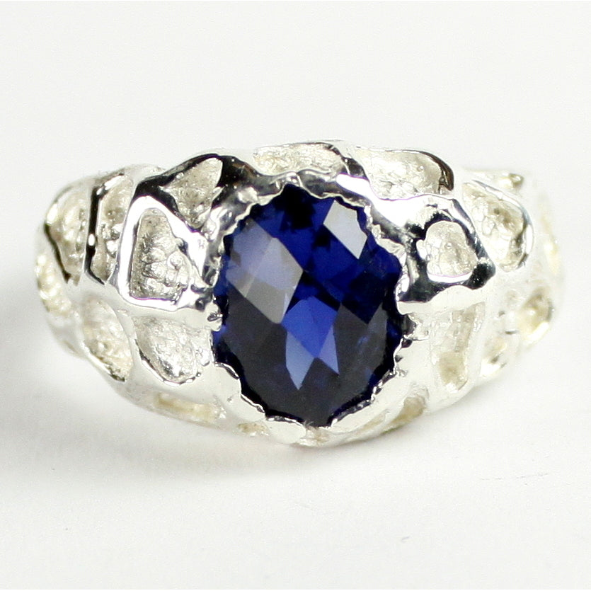 Sterling Silver Mens Ring Created Blue Sapphire SR168 Image 1