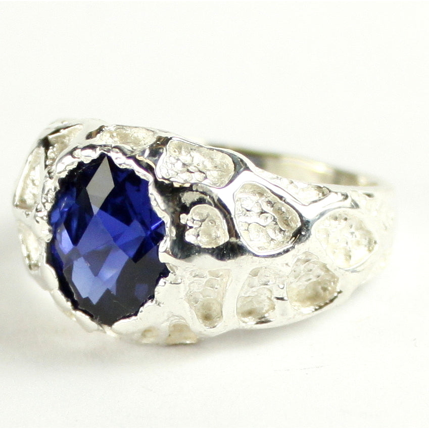 Sterling Silver Mens Ring Created Blue Sapphire SR168 Image 2