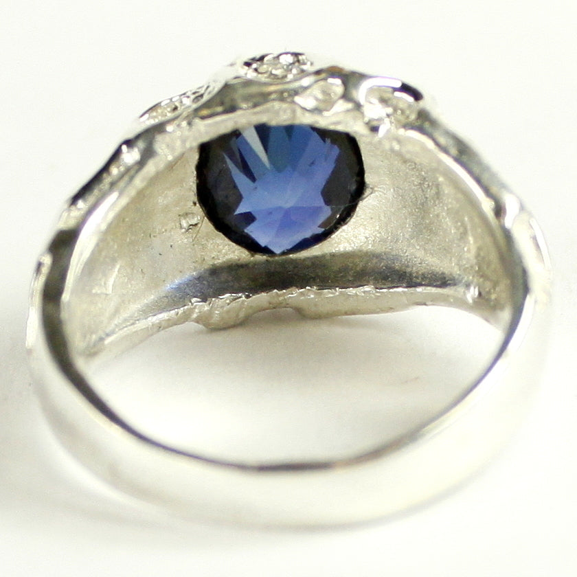 Sterling Silver Mens Ring Created Blue Sapphire SR168 Image 4