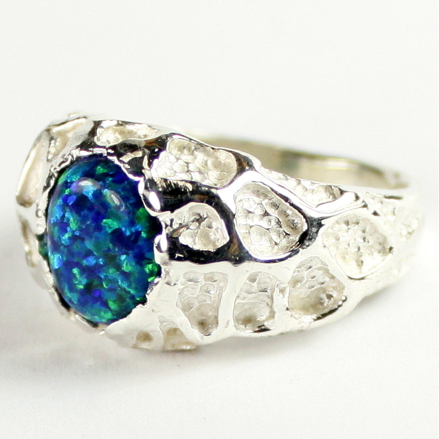 Sterling Silver Mens Ring Created Blue/Green Opal SR168 Image 2