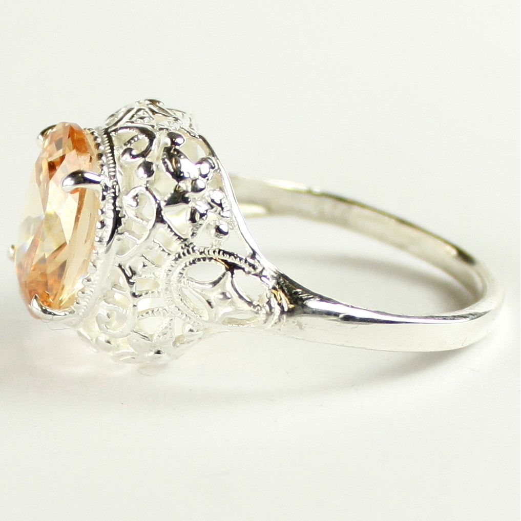 Sterling Silver Antique Style Filigree Ring Champagne CZ SR009 Image 3