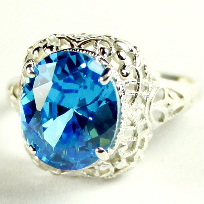 Sterling Silver Antique Style Filigree Ring Swiss Blue CZ SR009 Image 2