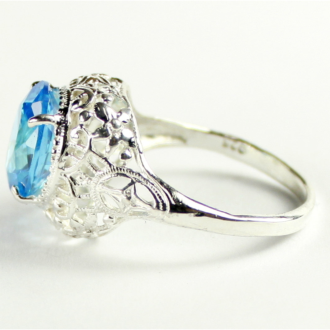 Sterling Silver Antique Style Filigree Ring Swiss Blue CZ SR009 Image 3