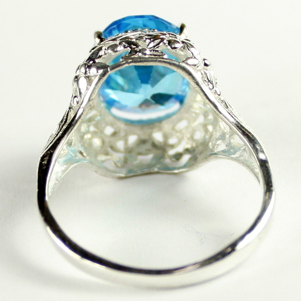 Sterling Silver Antique Style Filigree Ring Swiss Blue CZ SR009 Image 4