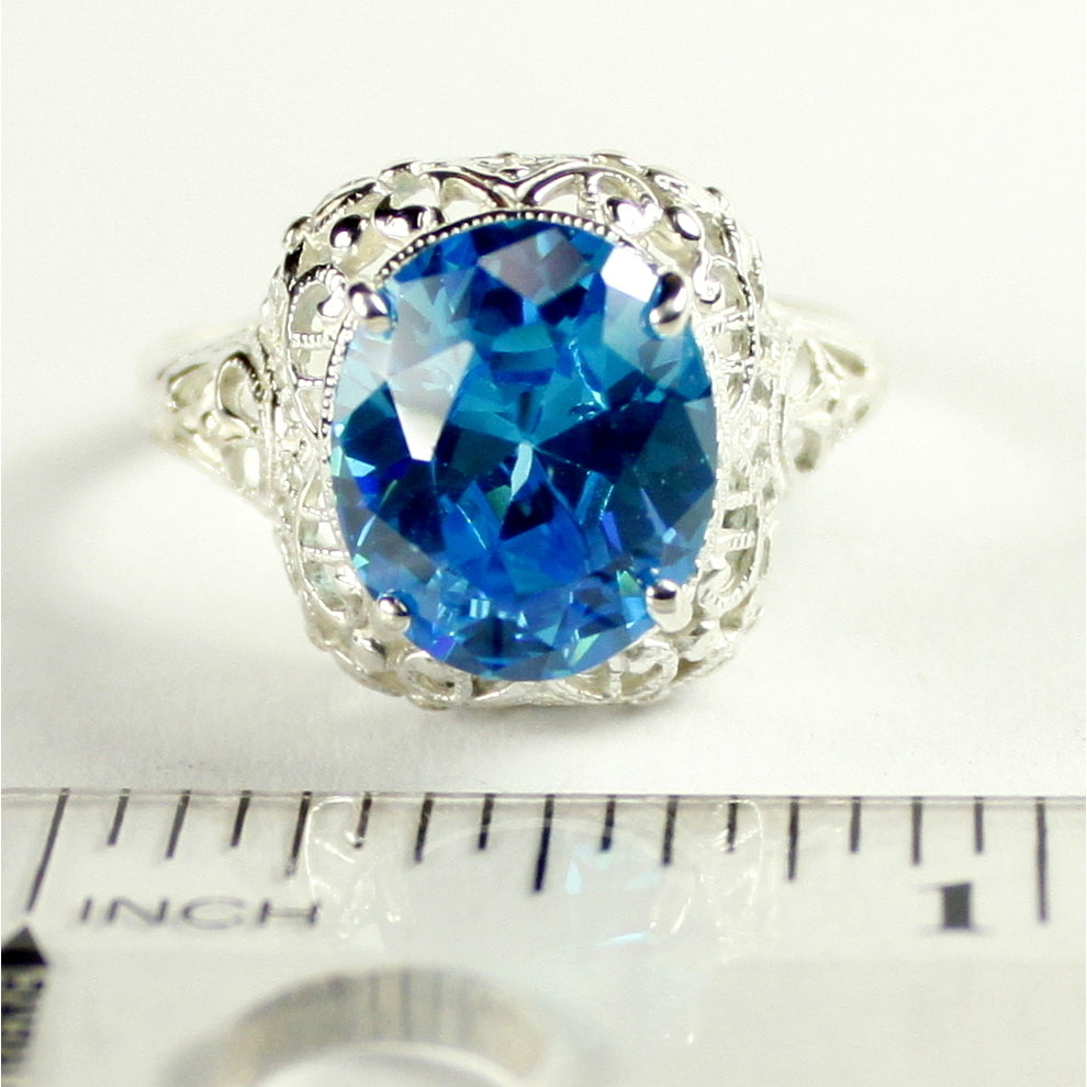 Sterling Silver Antique Style Filigree Ring Swiss Blue CZ SR009 Image 4